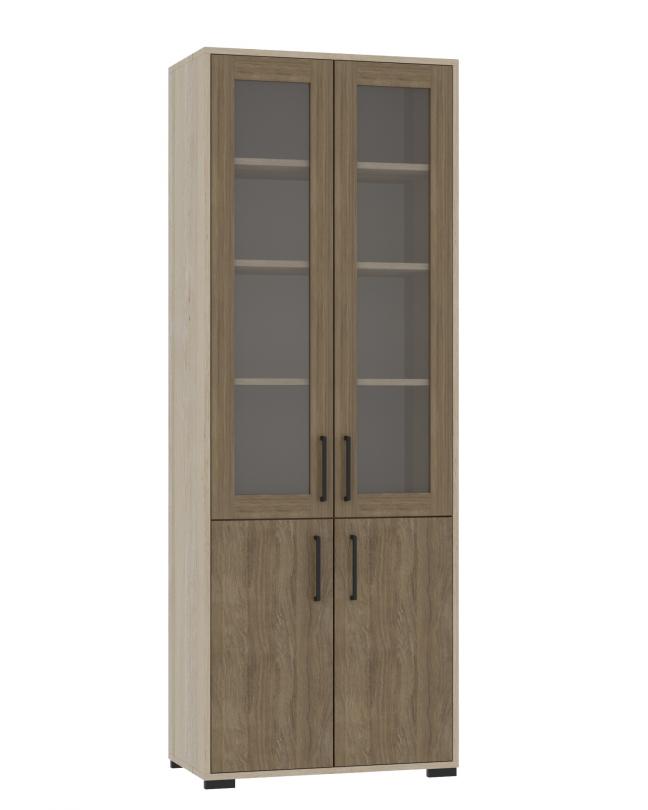 Шафа 4-х дверна з 2-ма скляними дверцятами та полицями, 719х405х2025 мм ("ЛЕОНТЕК") (6609)